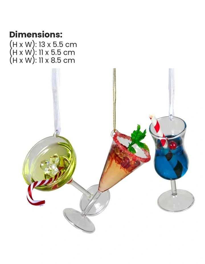 Christabelle 13cm Baubles 3 Glass Cocktail Christmas Ornaments Novelty Xmas Tree Decor image 2