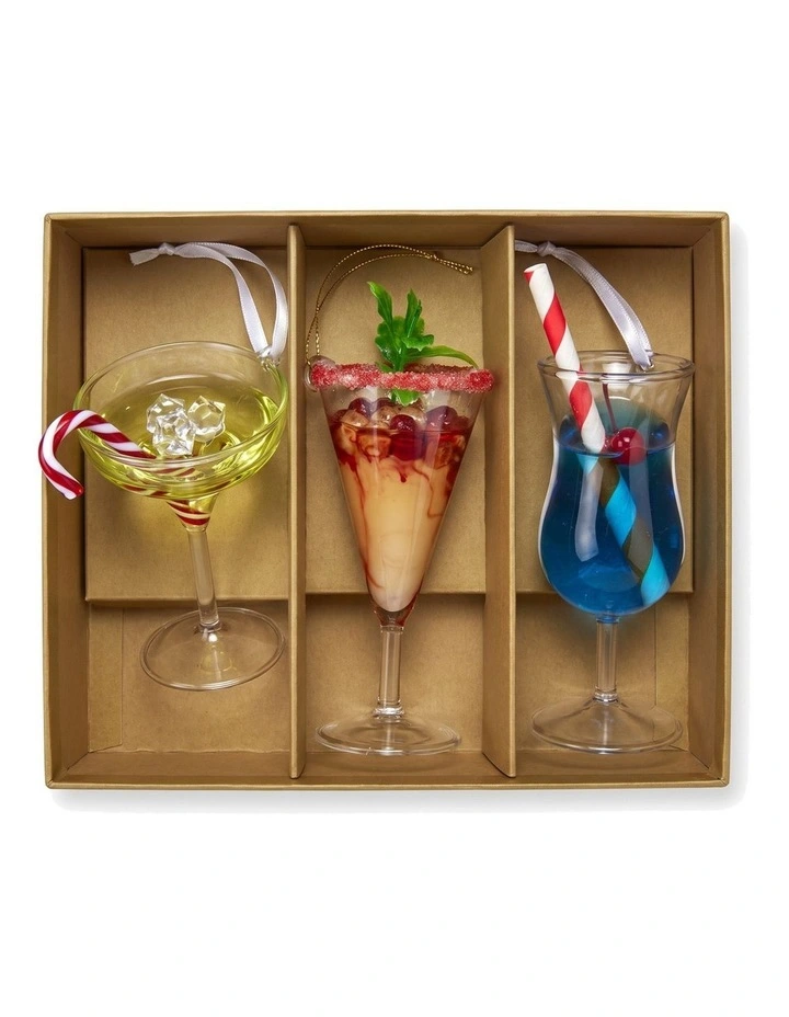 Christabelle 13cm Baubles 3 Glass Cocktail Christmas Ornaments Novelty Xmas Tree Decor image 3