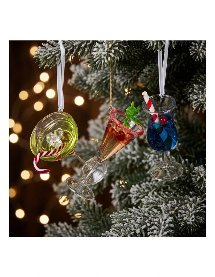 Christabelle 13cm Baubles 3 Glass Cocktail Christmas Ornaments Novelty Xmas Tree Decor image 4