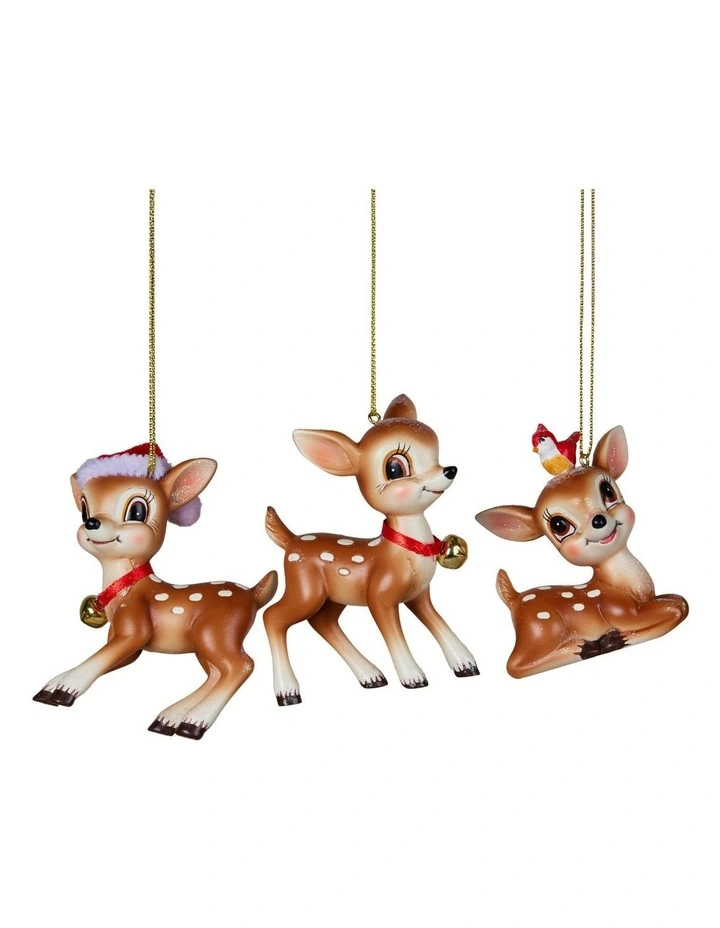 Christabelle 9cm 3 Reindeer Baubles Christmas Ornaments Cute Novelty Figures Xmas Tree Decor image 1