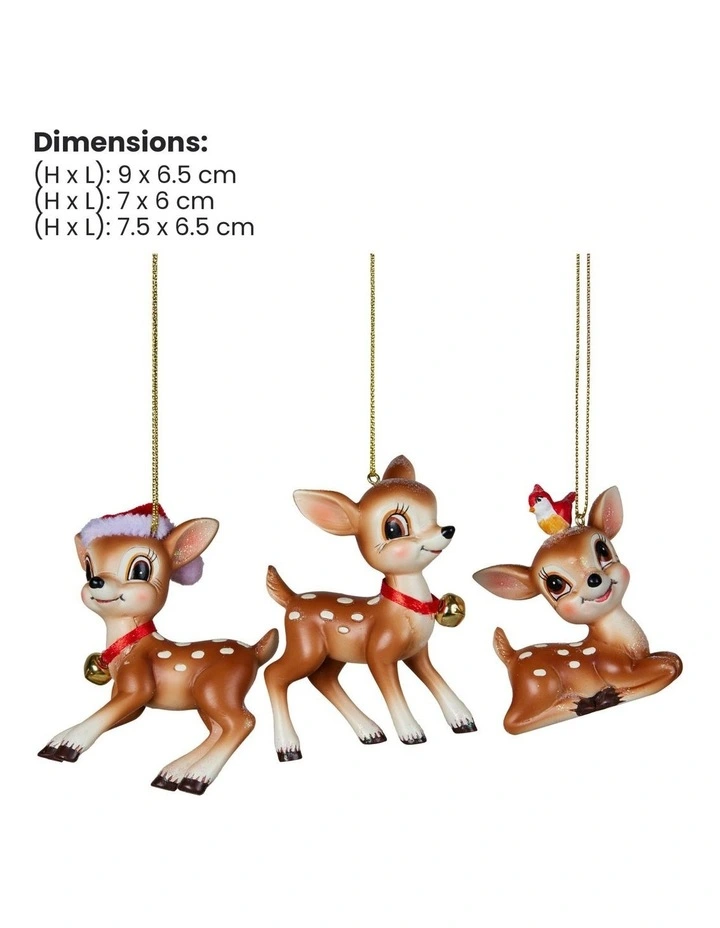 Christabelle 9cm 3 Reindeer Baubles Christmas Ornaments Cute Novelty Figures Xmas Tree Decor image 2