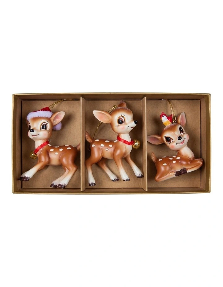 Christabelle 9cm 3 Reindeer Baubles Christmas Ornaments Cute Novelty Figures Xmas Tree Decor image 3