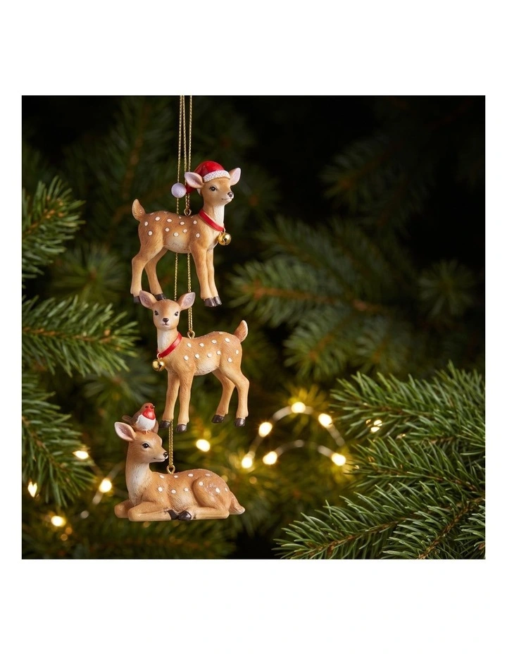 Christabelle 9cm 3 Reindeer Baubles Christmas Ornaments Cute Novelty Figures Xmas Tree Decor image 4