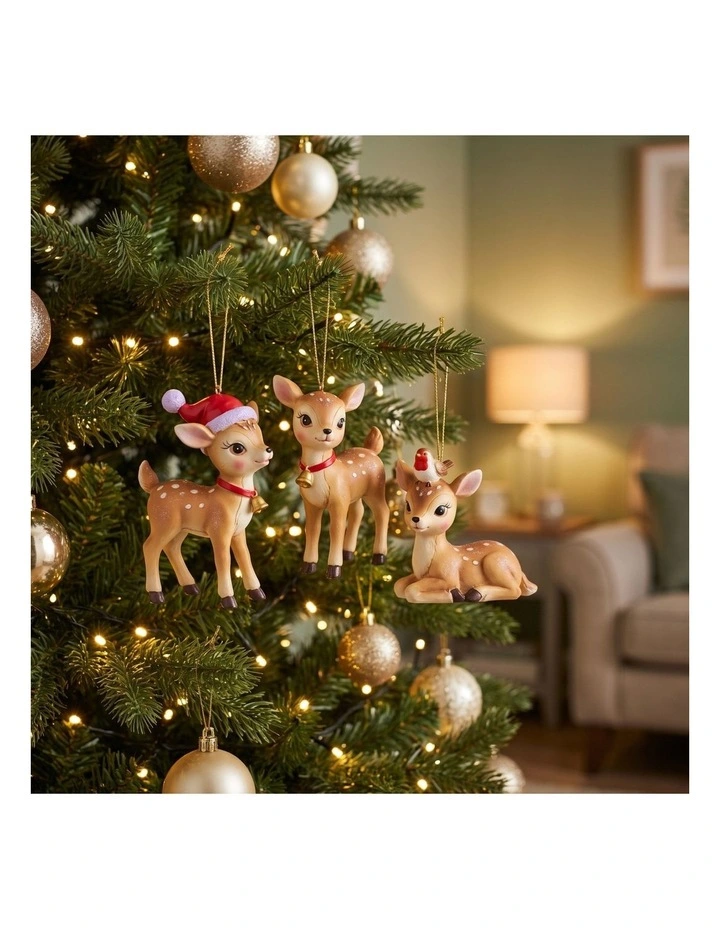 Christabelle 9cm 3 Reindeer Baubles Christmas Ornaments Cute Novelty Figures Xmas Tree Decor image 5