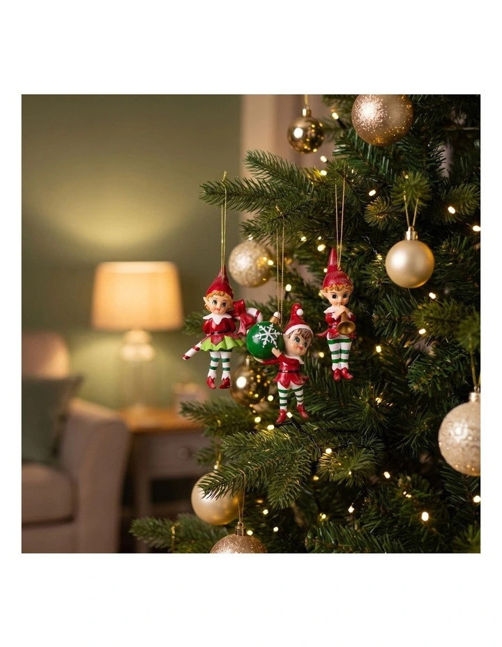 Christabelle 10.5cm 3 Elf Christmas Ornaments Baubles Novelty Figures Xmas Tree Decor Hanging image 5