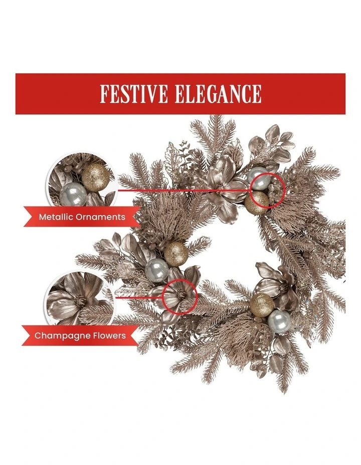 Christabelle Champagne Glitter Christmas Wreath - 61cm image 4