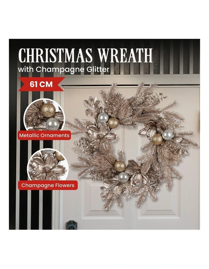 Christabelle Champagne Glitter Christmas Wreath - 61cm image 6