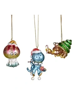 Christabelle 7.5cm 3 Sea Animal Christmas Baubles Ornaments Novelty Figures Xmas Tree Decor
