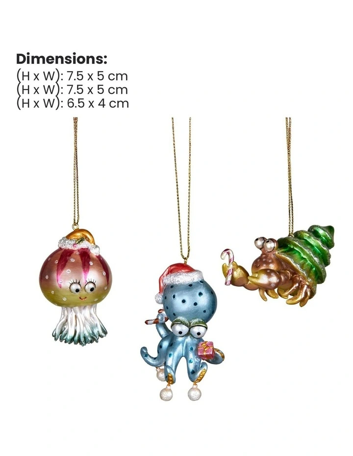 Christabelle 7.5cm 3 Sea Animal Christmas Baubles Ornaments Novelty Figures Xmas Tree Decor image 2