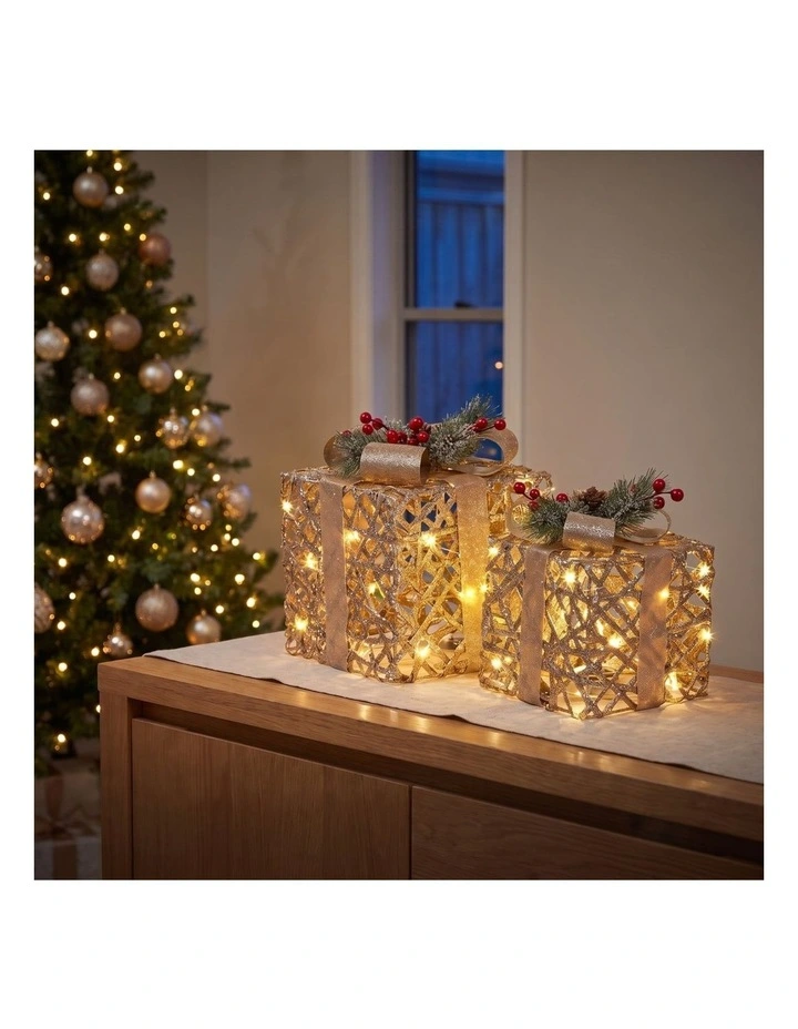 Christabelle 2 Pale 35cm 28cm Champagne Christmas Gift Boxes Light Up Display Indoor Xmas Decor image 2