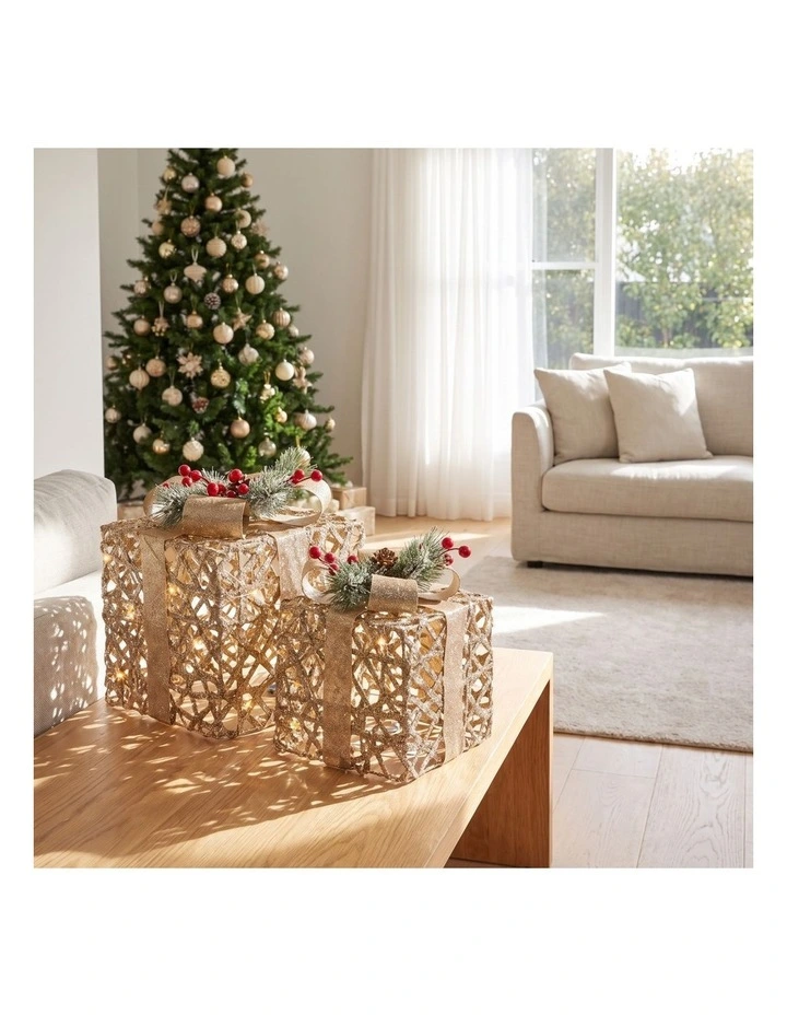Christabelle 2 Pale 35cm 28cm Champagne Christmas Gift Boxes Light Up Display Indoor Xmas Decor image 5