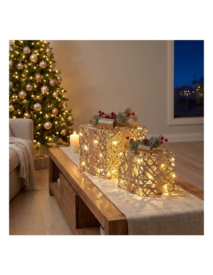 Christabelle 2 Pale 35cm 28cm Champagne Christmas Gift Boxes Light Up Display Indoor Xmas Decor image 6