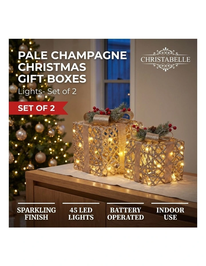 Christabelle 2 Pale 35cm 28cm Champagne Christmas Gift Boxes Light Up Display Indoor Xmas Decor image 7