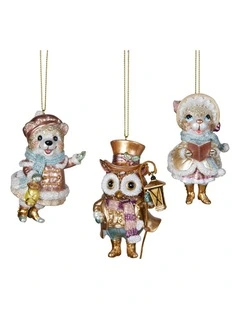 Christabelle 10cm Baubles 3 Victorian Animal Christmas Ornaments Novelty  Xmas Tree Decorations
