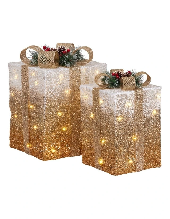 Christabelle 2 41cm 35cm Gold White Christmas Gift Boxes Light Up Display Indoor Xmas Decor image 1