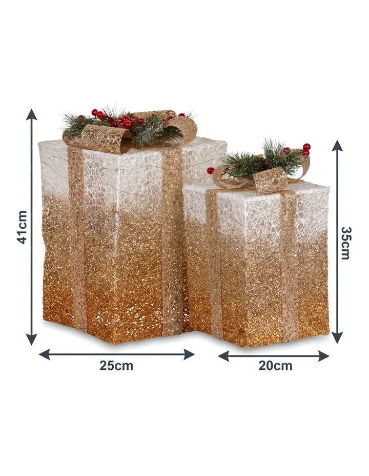 Christabelle 2 41cm 35cm Gold White Christmas Gift Boxes Light Up Display Indoor Xmas Decor image 3