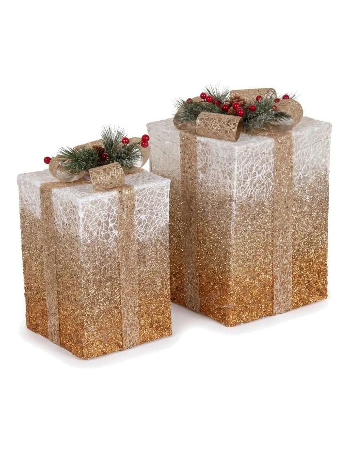 Christabelle 2 41cm 35cm Gold White Christmas Gift Boxes Light Up Display Indoor Xmas Decor image 4
