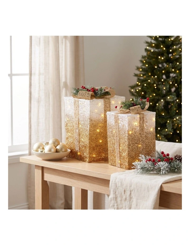 Christabelle 2 41cm 35cm Gold White Christmas Gift Boxes Light Up Display Indoor Xmas Decor image 5