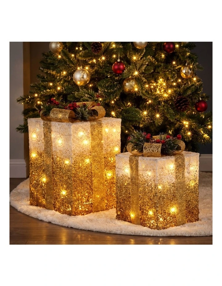 Christabelle 2 41cm 35cm Gold White Christmas Gift Boxes Light Up Display Indoor Xmas Decor image 6