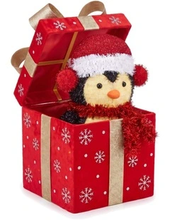 Christabelle 30cm Animated Penguin Gift Box Christmas Light Up DisplayLED Outdoor Indoor Xmas