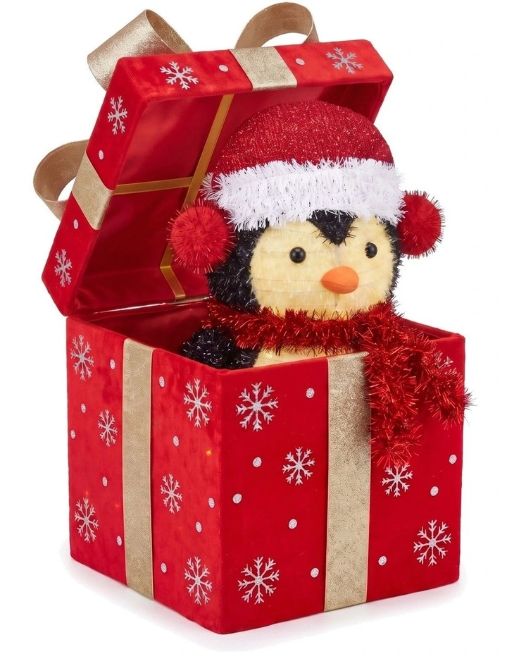 Christabelle 30cm Animated Penguin Gift Box Christmas Light Up DisplayLED Outdoor Indoor Xmas image 1