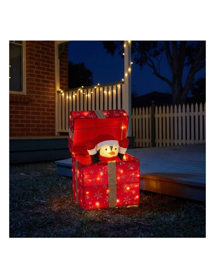 Christabelle 30cm Animated Penguin Gift Box Christmas Light Up DisplayLED Outdoor Indoor Xmas image 2