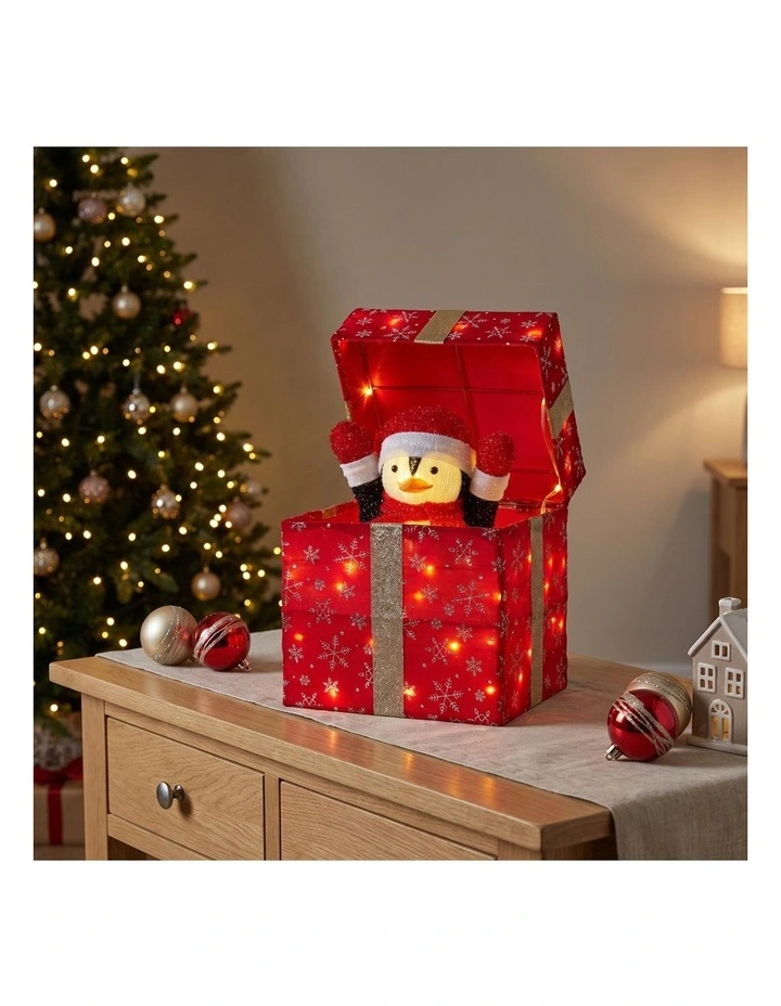 Christabelle 30cm Animated Penguin Gift Box Christmas Light Up DisplayLED Outdoor Indoor Xmas image 3