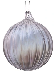 Christabelle Box of 6 Clear Glass Baubles with Stripe Pattern