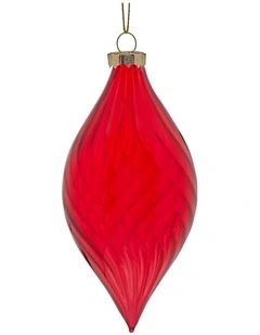 Christabelle Box of 6 Glossy Red Glass Teardrop Baubles with Swirl Pattern