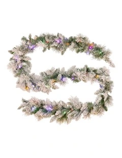 Christabelle 2.7m Snowy Christmas Garland Dorset Pine Pre-Lit with Multi-Function LED Lights Door