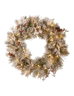 Christabelle 61cm Snowy Christmas Wreath Bedford with LED Lights Front Door Decoration Ornament