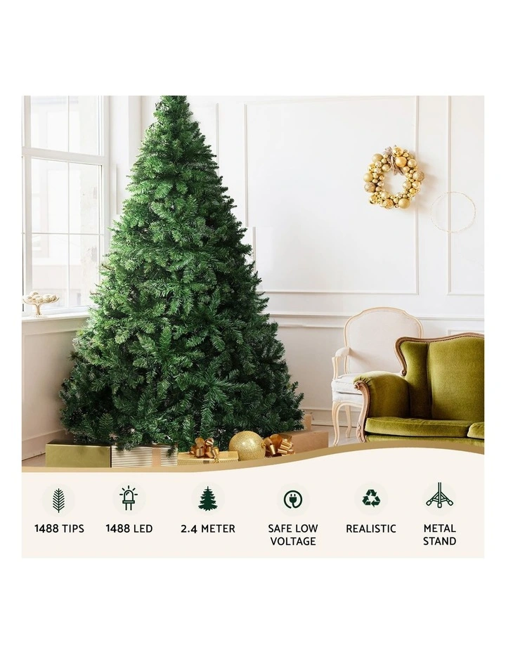 Jingle Jollys 2.4m Pre-Lit Christmas Tree 1488 LED Green with Red Storage Bag image 4