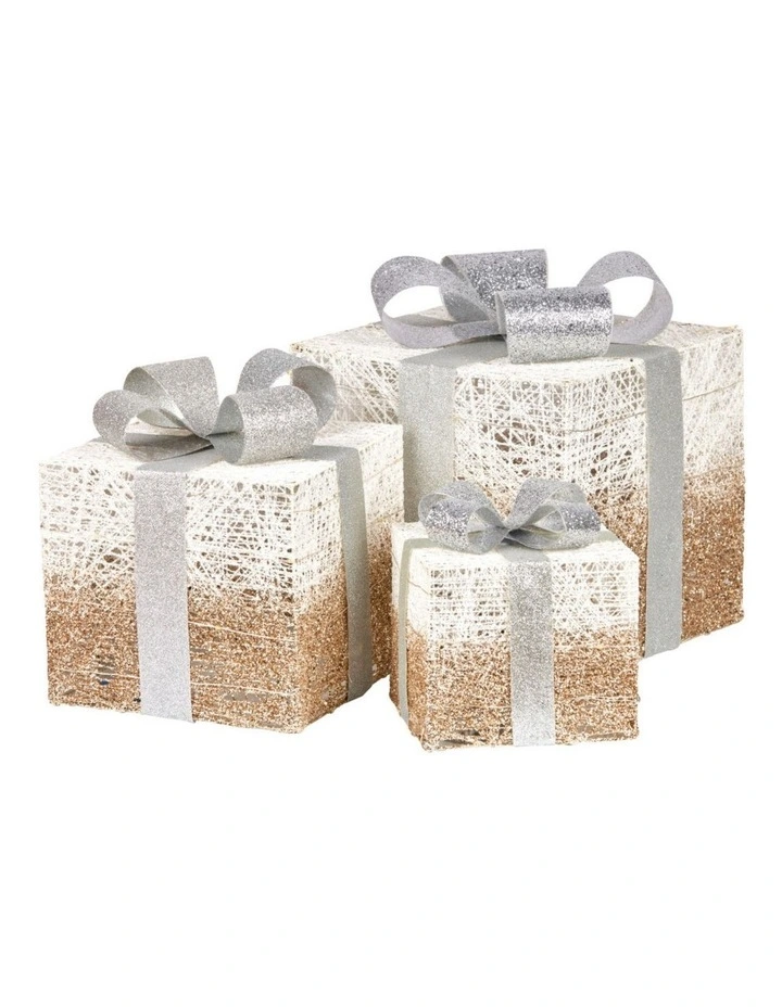 Christabelle 3 Piece Christmas Present Display Set with Lights - Champagne Finish image 2