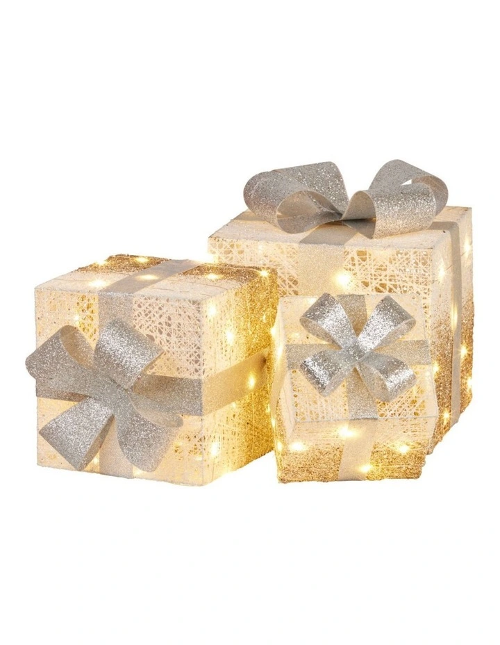 Christabelle 3 Piece Christmas Present Display Set with Lights - Champagne Finish image 3