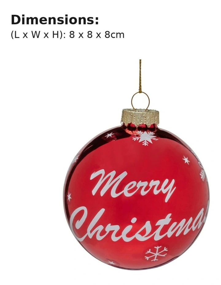 Christabelle 12 Red Glass Christmas Baubles Merry Christmas Design 8cm Xmas Tree Decorations image 3