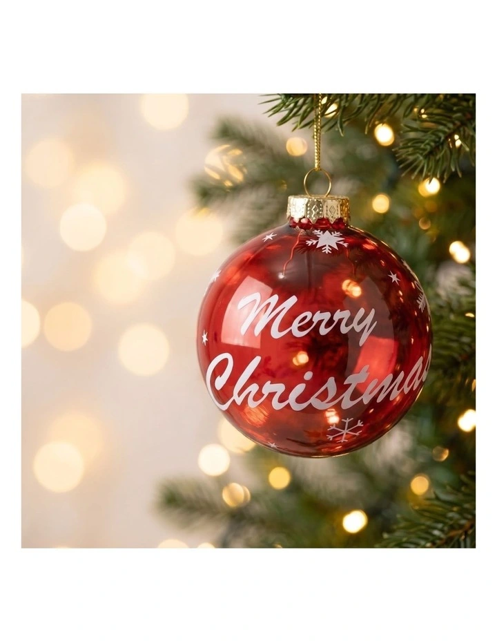 Christabelle 12 Red Glass Christmas Baubles Merry Christmas Design 8cm Xmas Tree Decorations image 5