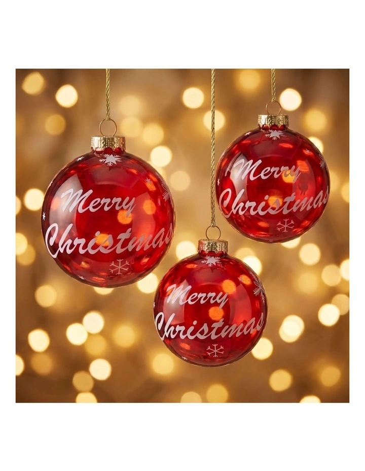 Christabelle 12 Red Glass Christmas Baubles Merry Christmas Design 8cm Xmas Tree Decorations image 7