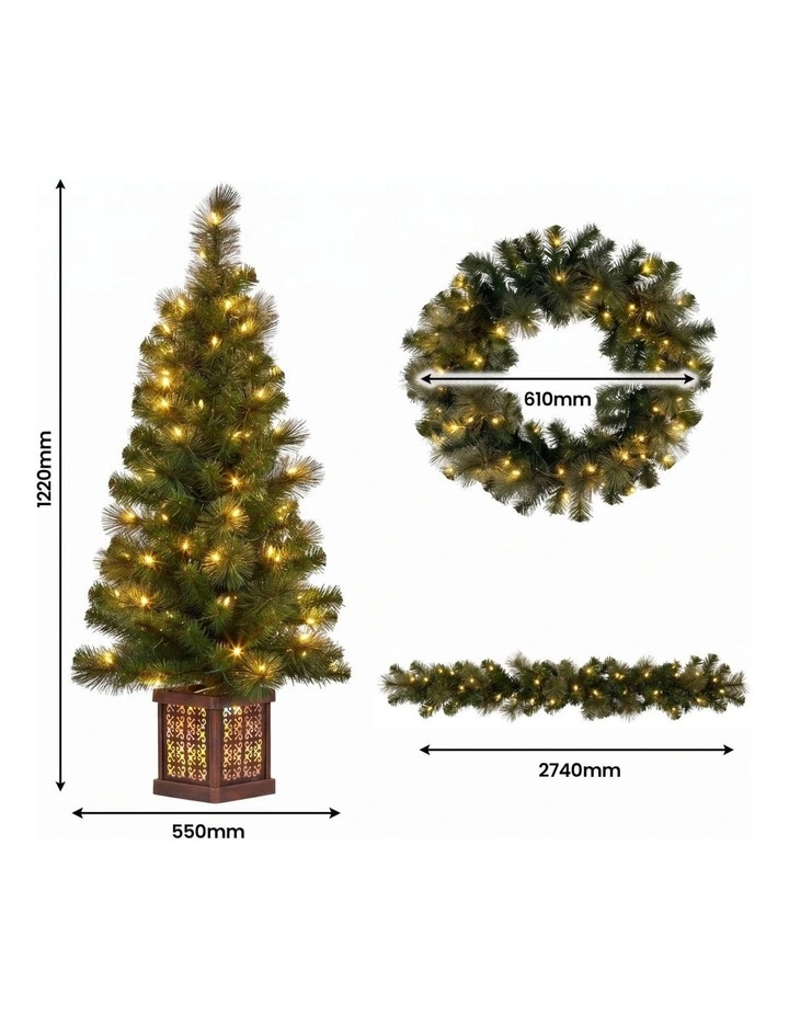 Christabelle Gold Pine Shimmer Christmas 3pc Set 1.2m Potted Christmas Tree Wreath and Garland with image 2