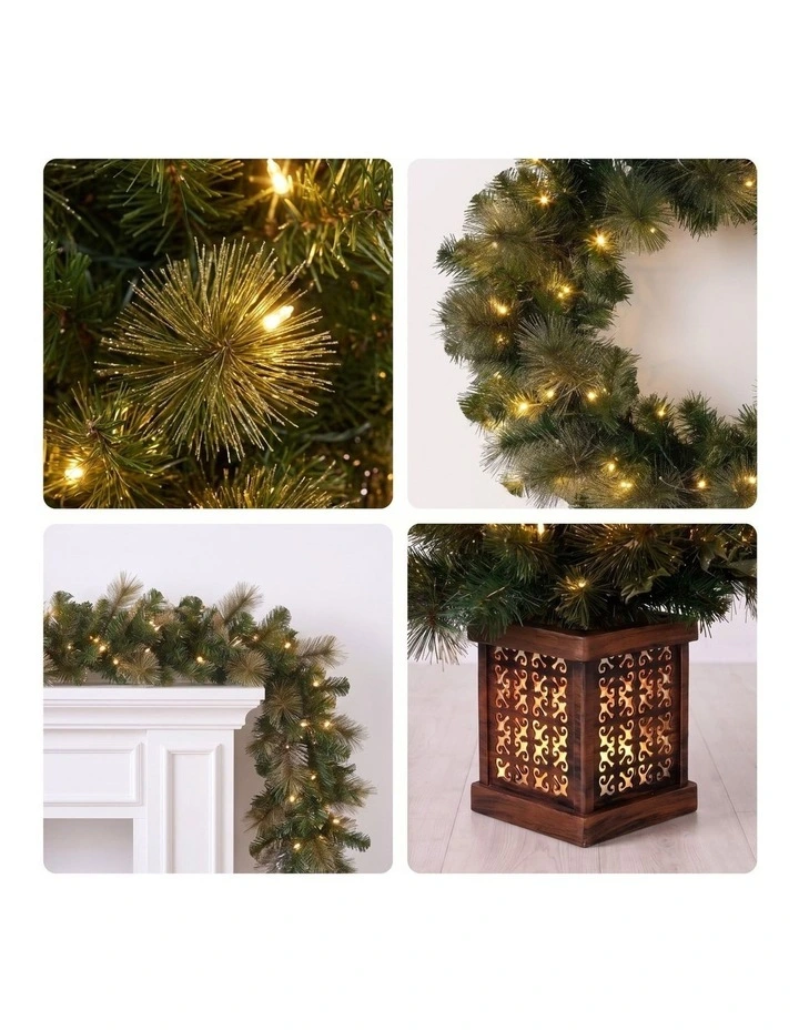 Christabelle Gold Pine Shimmer Christmas 3pc Set 1.2m Potted Christmas Tree Wreath and Garland with image 3