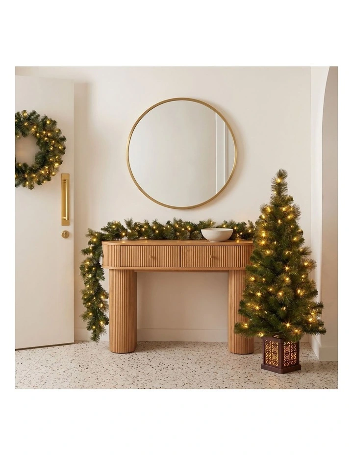 Christabelle Gold Pine Shimmer Christmas 3pc Set 1.2m Potted Christmas Tree Wreath and Garland with image 7