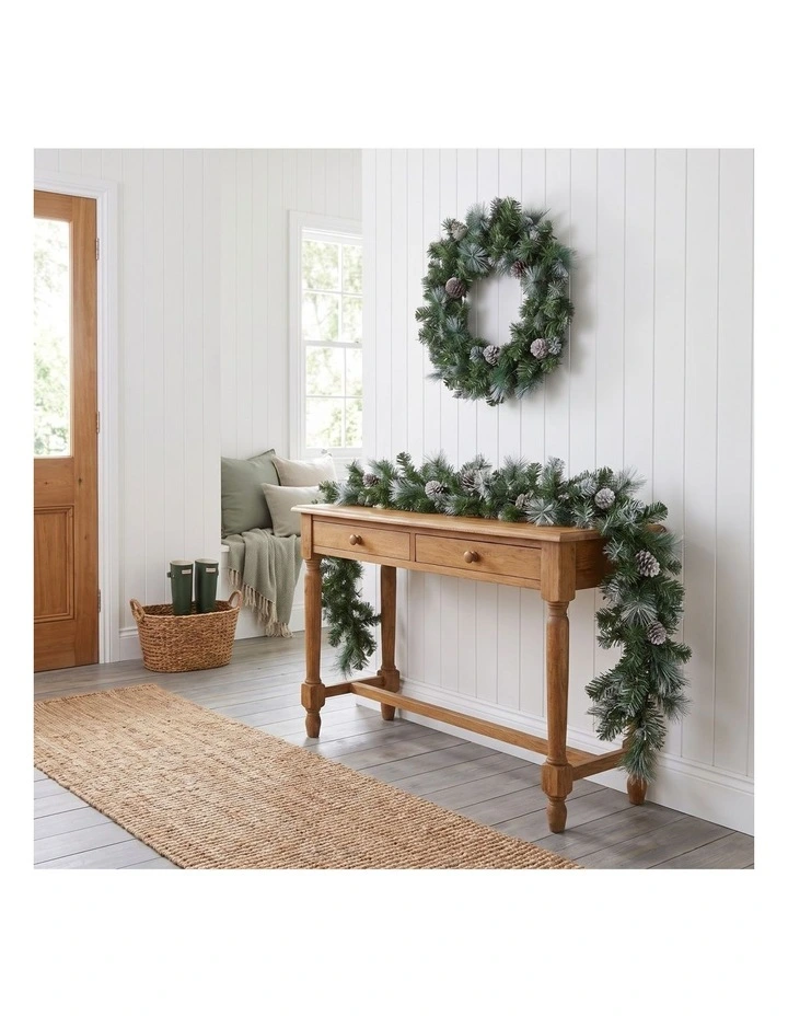 Christabelle Pre-Lit Bayville Pine Christmas Wreath 61cm or Garland 2.7m with 50 LED Lights, Pine image 5