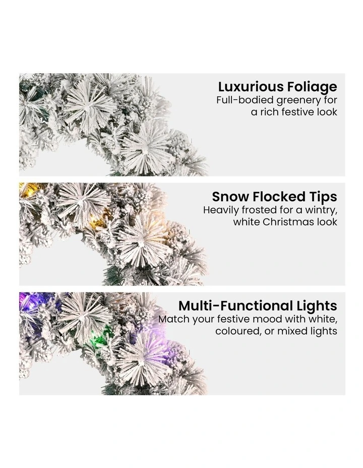 Christabelle Pre-Lit Snowy Christmas Wreath 61cm & 2.7m Garland Dorset Pine Multi-Function LED image 5