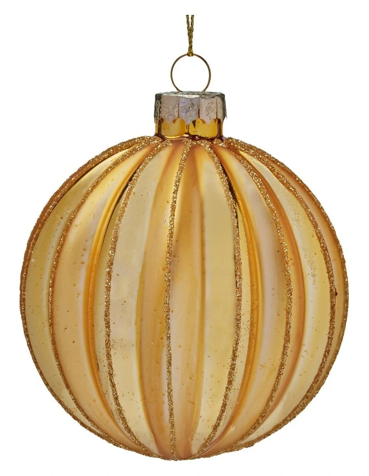 Christabelle Box of 6 Gold Glass Christmas Baubles 8cm Matte & Gloss Finish Xmas Tree Hanging image 1