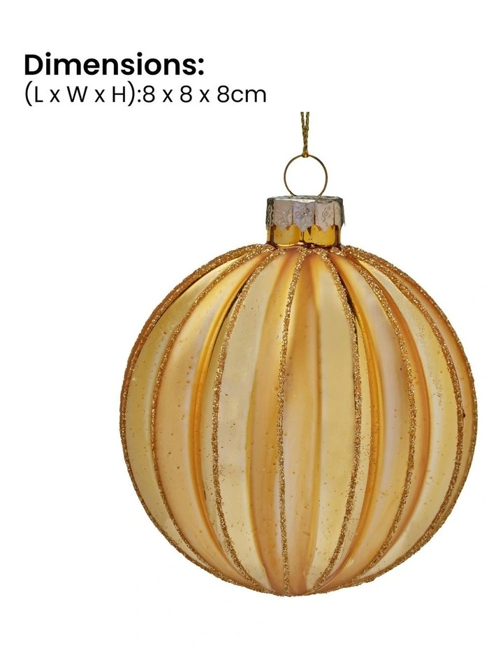Christabelle Box of 6 Gold Glass Christmas Baubles 8cm Matte & Gloss Finish Xmas Tree Hanging image 3