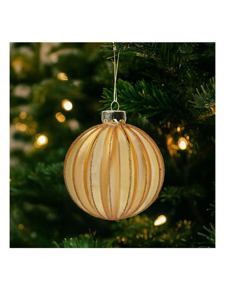 Christabelle Box of 6 Gold Glass Christmas Baubles 8cm Matte & Gloss Finish Xmas Tree Hanging image 6