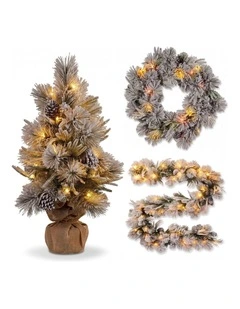 Christabelle 2ft Alpine Snow Potted Tree 61cm Alpine Snow Wreath 2.74m Alpine Snow Garland Pre-lit
