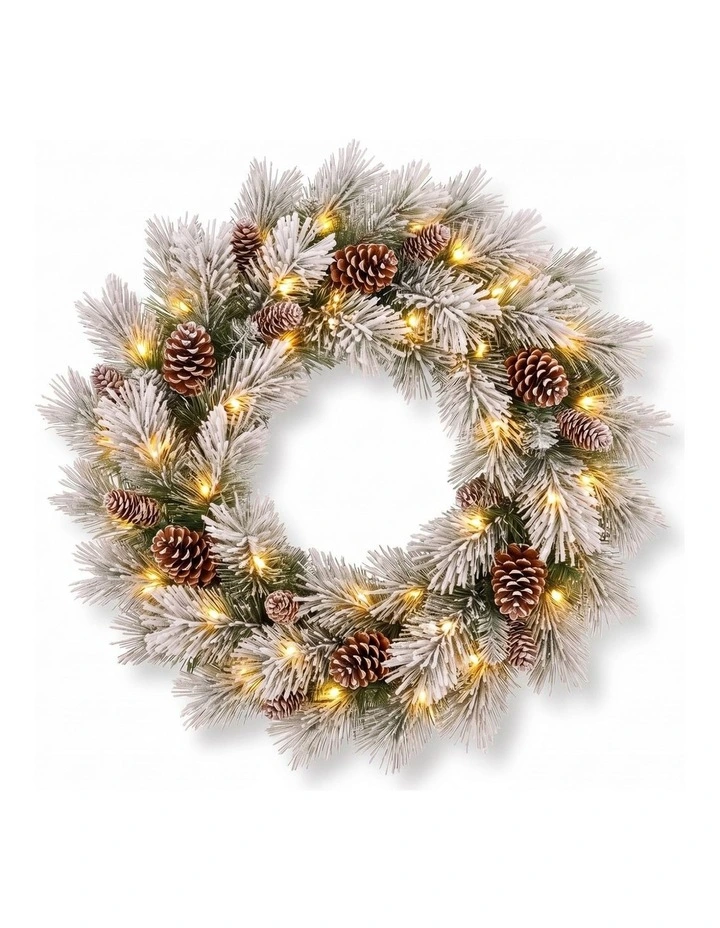 Christabelle 2ft Alpine Snow Potted Tree 61cm Alpine Snow Wreath 2.74m Alpine Snow Garland Pre-lit image 4