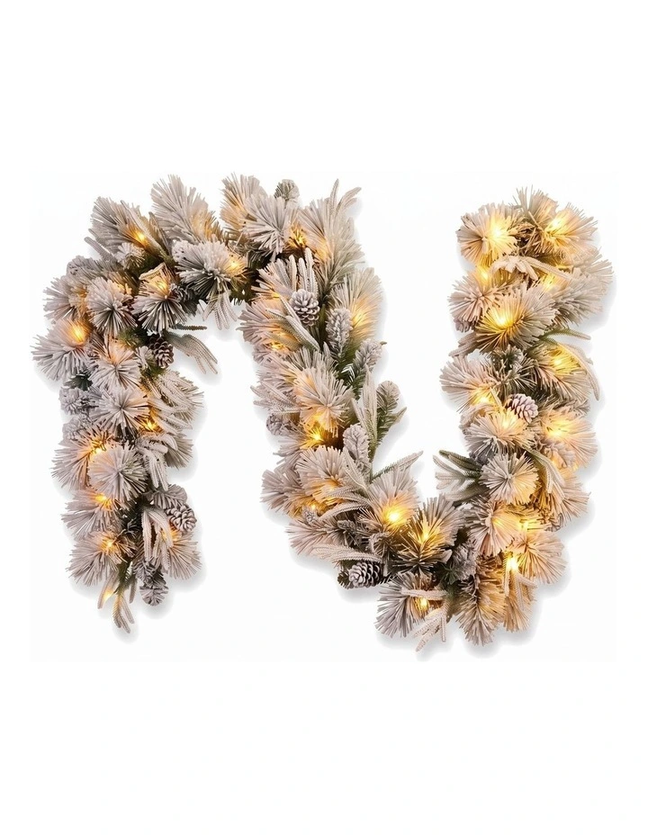 Christabelle 2ft Alpine Snow Potted Tree 61cm Alpine Snow Wreath 2.74m Alpine Snow Garland Pre-lit image 5