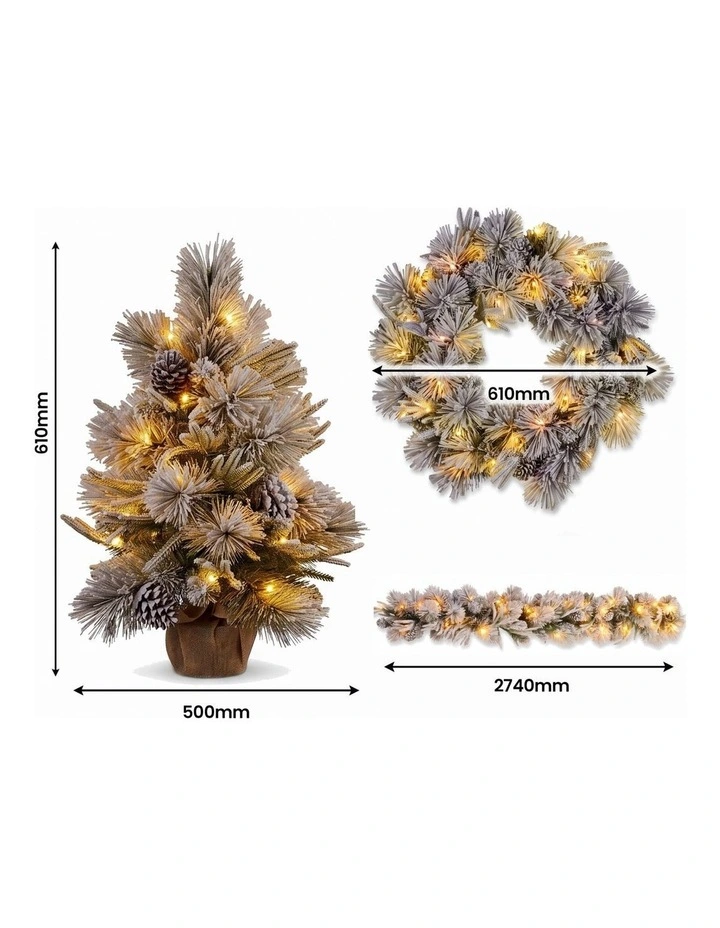 Christabelle 2ft Alpine Snow Potted Tree 61cm Alpine Snow Wreath 2.74m Alpine Snow Garland Pre-lit image 6