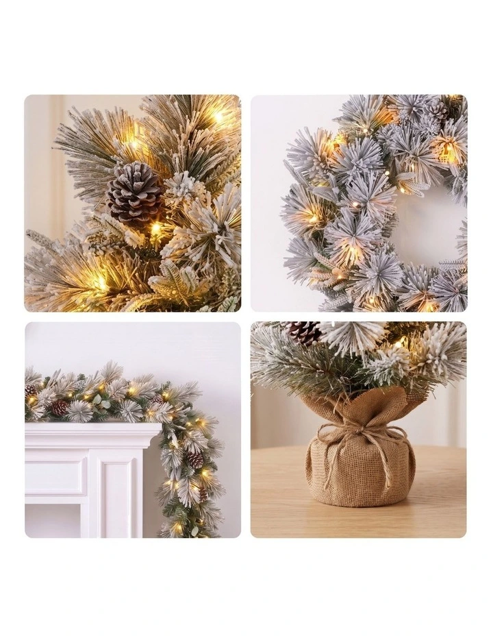 Christabelle 2ft Alpine Snow Potted Tree 61cm Alpine Snow Wreath 2.74m Alpine Snow Garland Pre-lit image 7